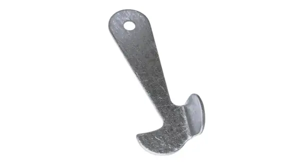 Metalowy zaczep hakowy z otworem do mocowania.